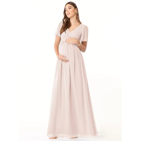 NWT Azazie Maternity Size 6 Verna A-Line V-Neck Chiffon Floor-Length Dress NEW - Picture 1 of 6